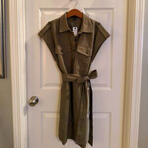 NWT - Banana Republic Linen Blend Midi Shirt Dress Army Green Petite M